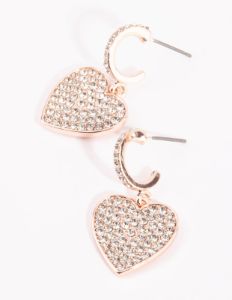 Rose Gold Diamante Heart Huggie Earrings sold by lovisa