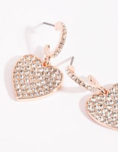 Rose Gold Diamante Heart Huggie Earrings sold by lovisa