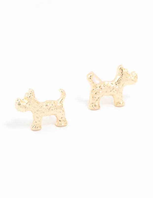 Gold  Hammered Dog Stud Earrings sold by lovisa