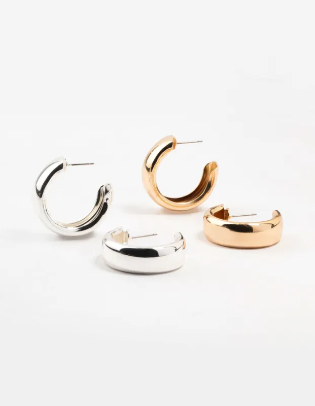 Mixed Metals Gold & Silver Chubby Hoop Earrings 2-Pack sold by lovisa