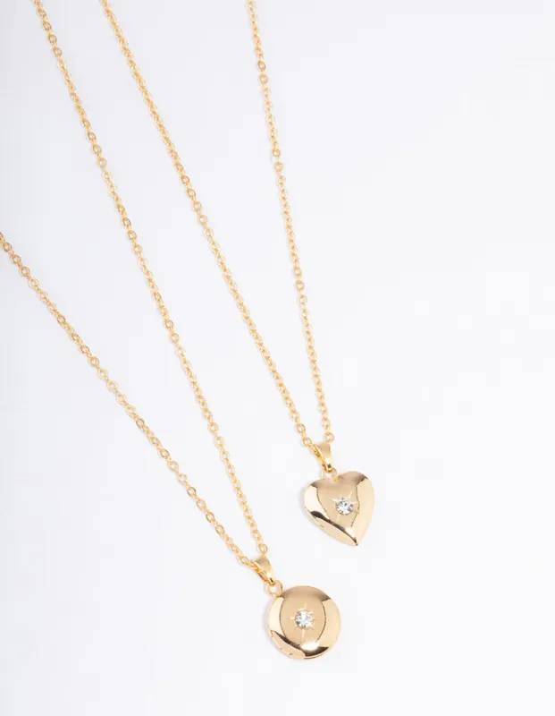 Gold Plated Circle & Heart Locket Necklace Pack sold by lovisa