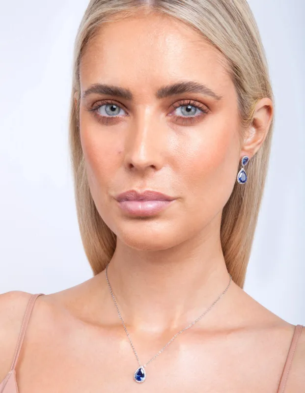 Sapphire Teardrop Earrings Necklace Set sold by lovisa