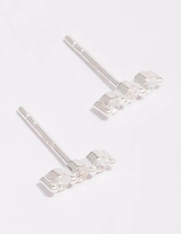 Sterling Silver Cubic Zirconia Bar Stud Earrings sold by lovisa