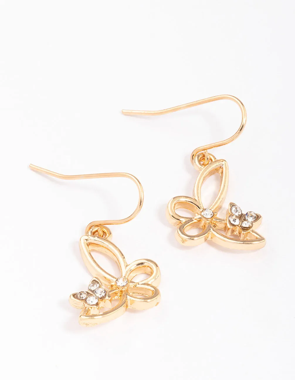 Gold Diamante Cut Butterfly Drop Earrings sold by lovisa