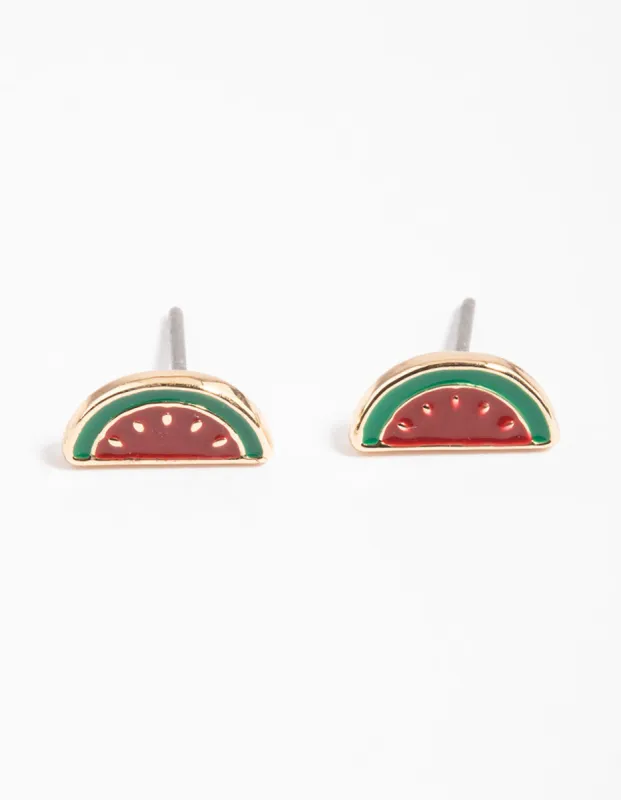 Gold Enamel Watermelon Stud Earrings sold by lovisa