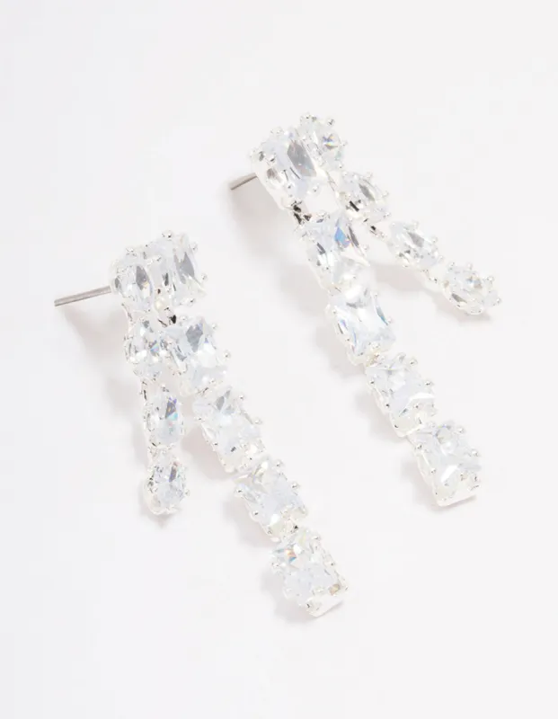 Silver Multi Cubic Zirconia Stone Cupchain Drop Earrings sold by lovisa