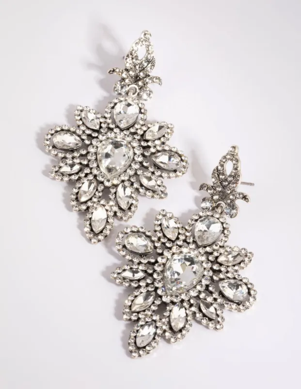 Silver Statement Diamante Drop Earrings sold by lovisa