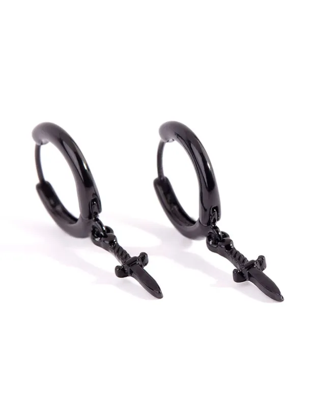 Matte Black Mini Dagger Huggie Earrings sold by lovisa