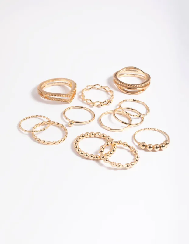 Gold Mixed Ball Ring Stack Pack sold by lovisa