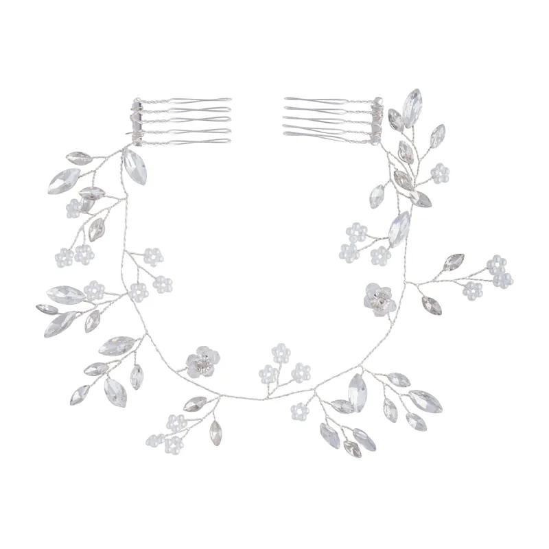Silver Faceted Pearl Leaf Hair Vine sold by lovisa