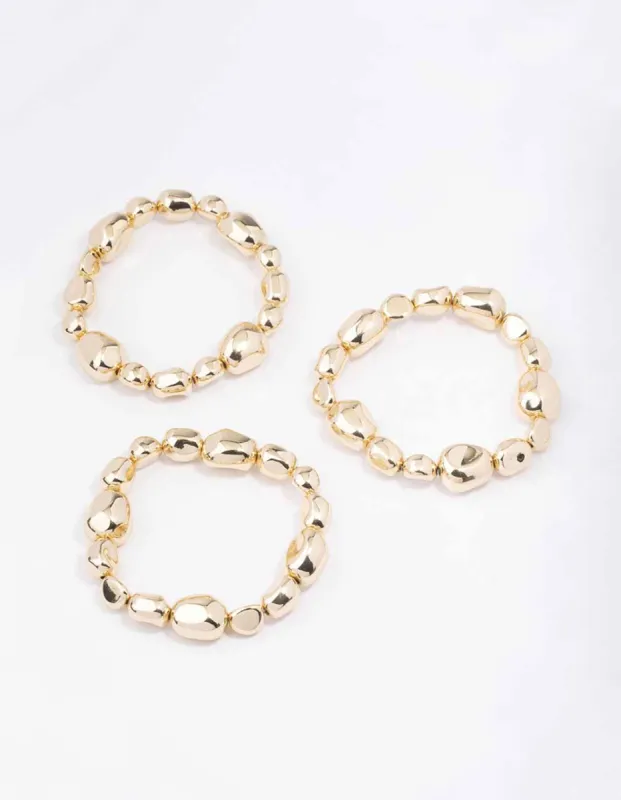Gold Organic Oval Beaded Stretch Bracelet 3-Pack sold by lovisa