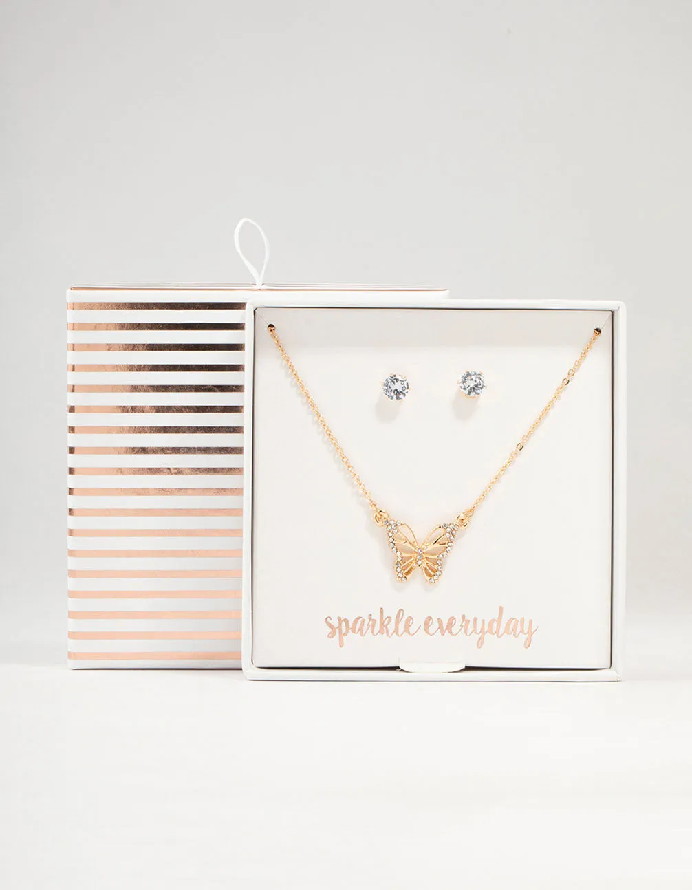Gold Cubic Zirconia Butterfly Necklace & Stud Earrings Set sold by lovisa product image thumbnail 3