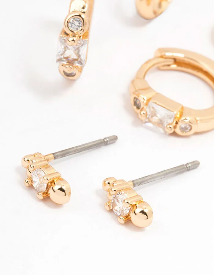 Gold Round & Square Stone Earrings 3-Pack sold by lovisa product image thumbnail 2