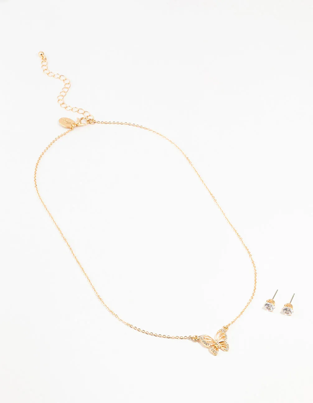 Gold Cubic Zirconia Butterfly Necklace & Stud Earrings Set sold by lovisa product image thumbnail 2