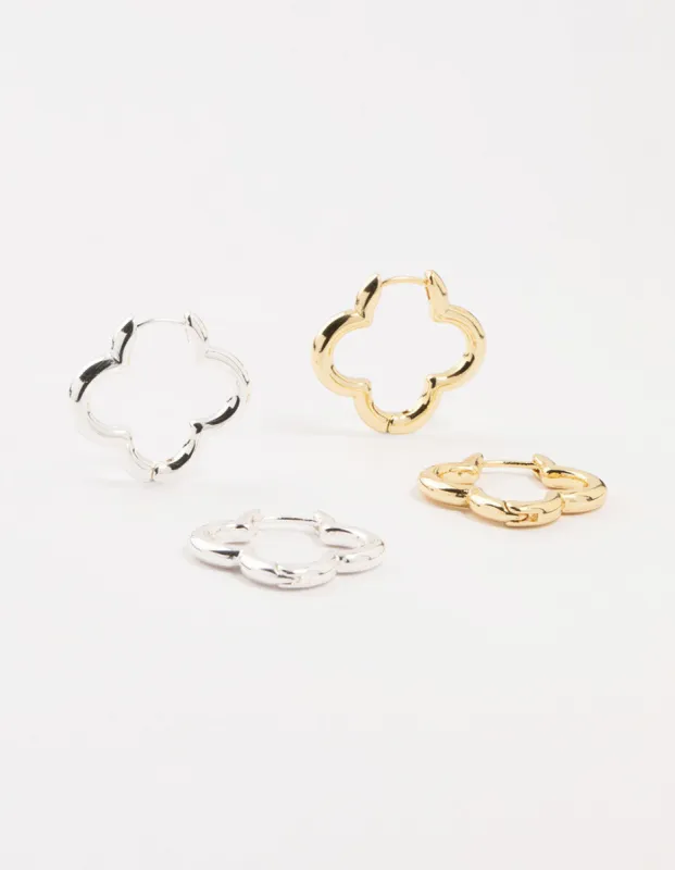 Mixed Metals Clover Hoop Earrings 2-Pack sold by lovisa