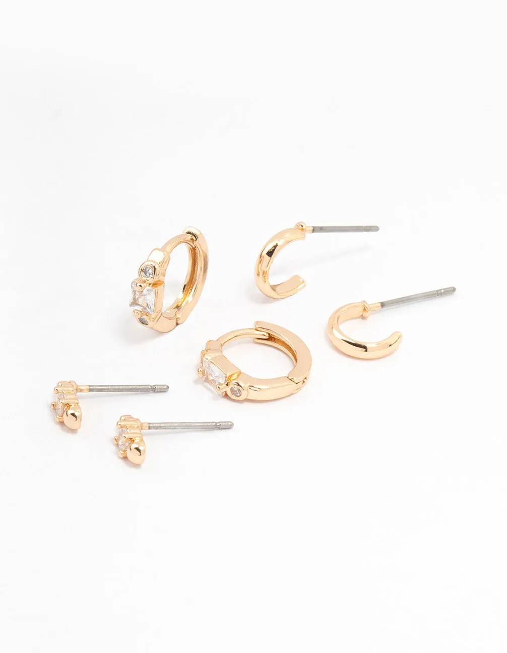 Gold Round & Square Stone Earrings 3-Pack sold by lovisa