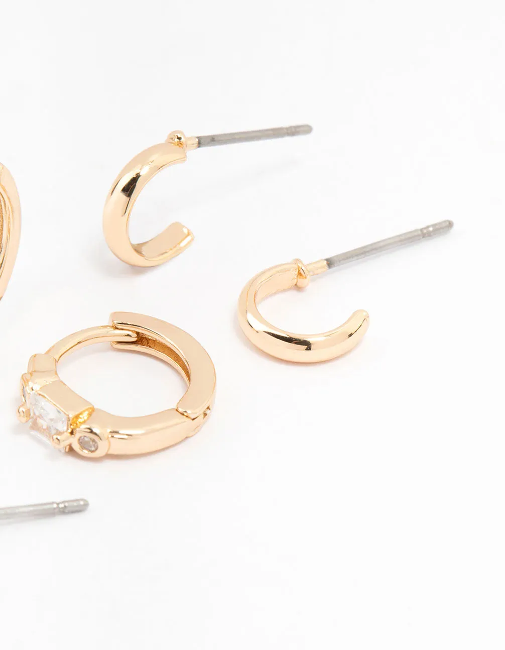 Gold Round & Square Stone Earrings 3-Pack sold by lovisa product image thumbnail 3