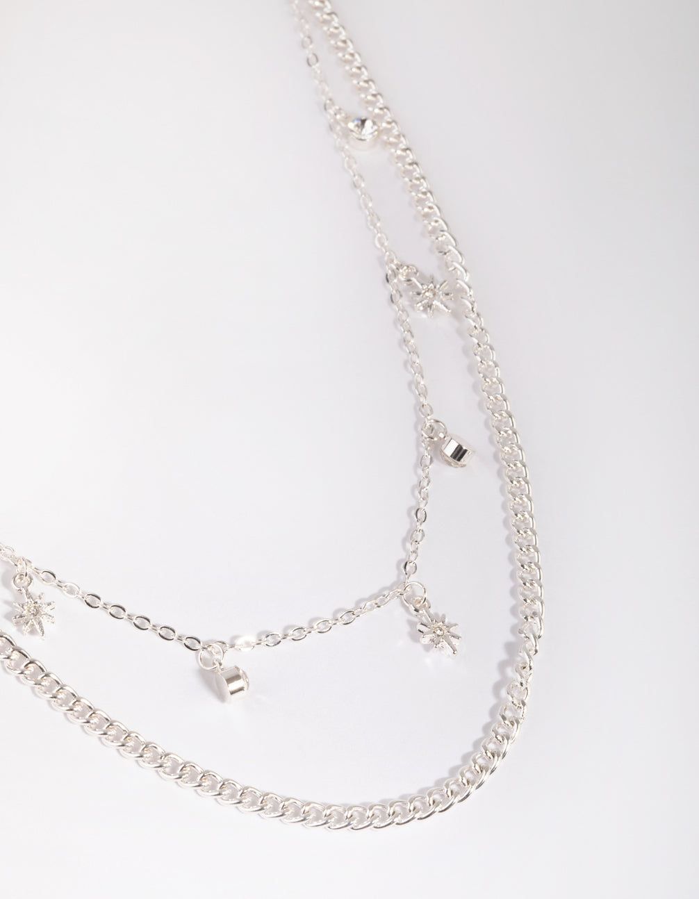 Silver Star & Diamante Layered Necklace sold by lovisa