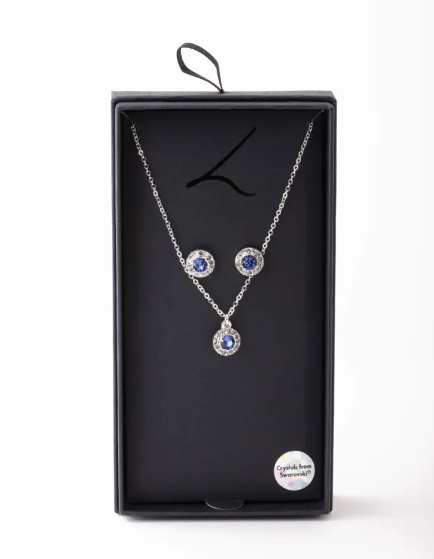 Silver Sapphire Diamante Circle Necklace & Earrings sold by lovisa