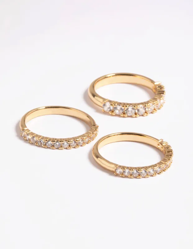 Gold Plated Cubic Zirconia Baguette Pack Ring sold by lovisa