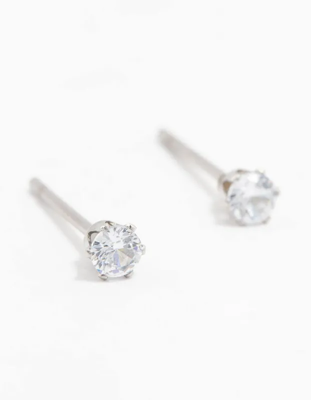 Waterproof Stainless Steel Cubic Zirconia Stud Earrings 3 MM sold by lovisa