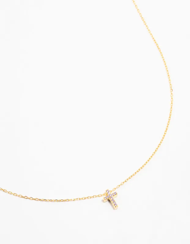 Gold Plated Sterling Silver Cubic Zirconia Cross Necklace sold by lovisa