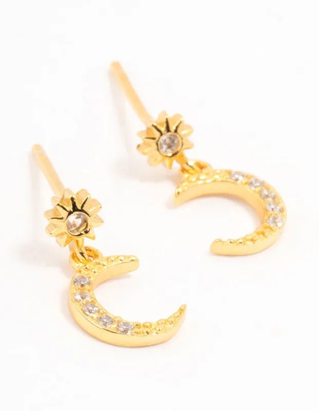 Gold Plated Sterling  Silver Celestial Cubic Zirconia Drop Earrings sold by lovisa