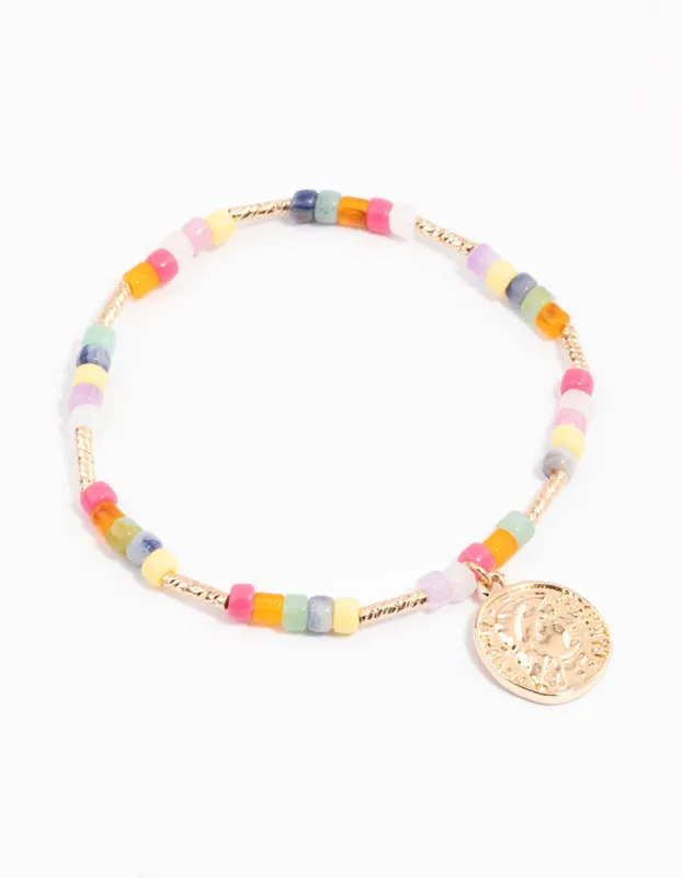 Mixed Bead & Coin Pendant Bracelet sold by lovisa