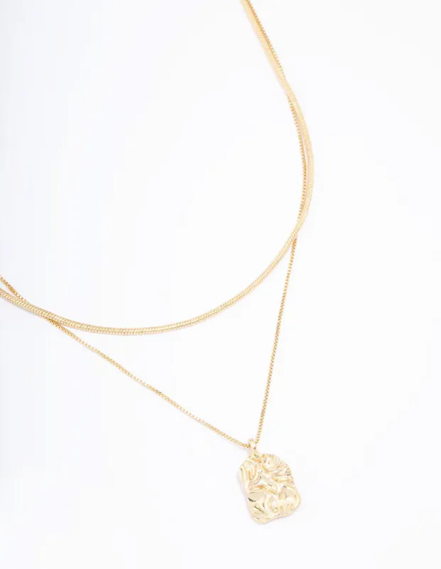 Gold Plated Hammered Rectangular Layered Necklace sold by lovisa