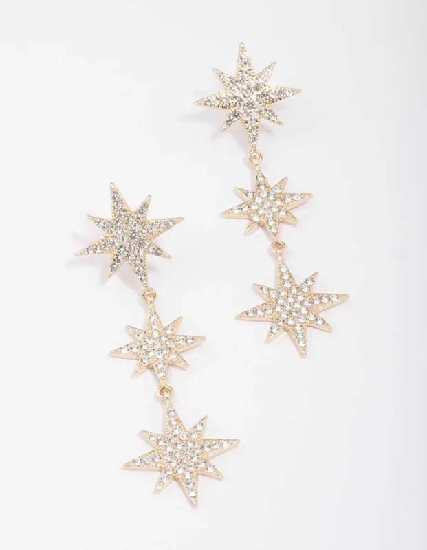 Gold Statement Diamante Star Drop Earrings sold by lovisa