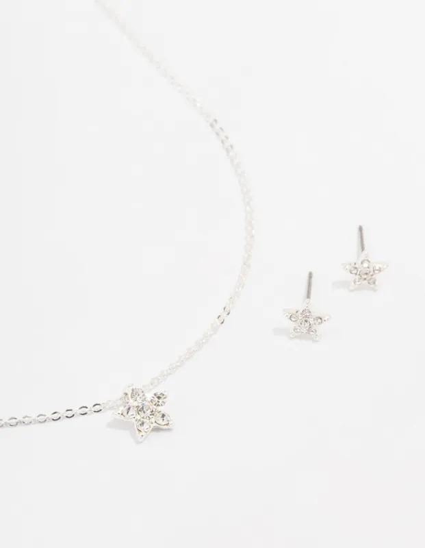 Silver Star Diamante Jewellery Set sold by lovisa