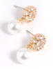 Gold Cubic Zirconia Flower & Pearl Drop Earrings sold by lovisa