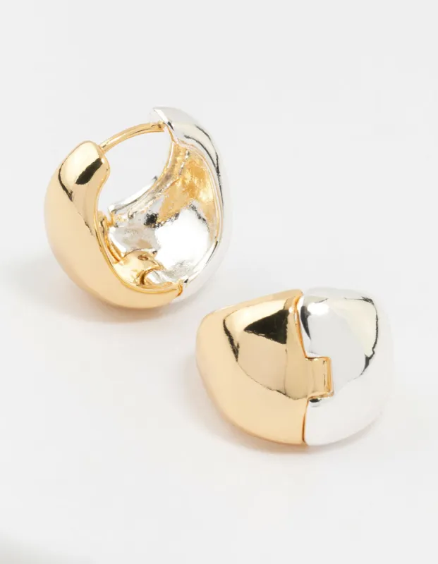 Gold & Silver Plated Chunky Reversable Huggie Earrings sold by lovisa