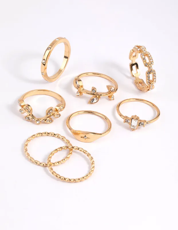 Gold Leaves Ring 8-Pack sold by lovisa