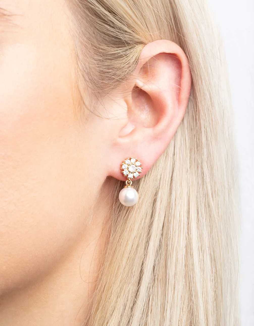 Gold Cubic Zirconia Flower & Pearl Drop Earrings sold by lovisa product image thumbnail 2