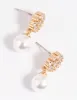 Gold Cubic Zirconia Flower & Pearl Drop Earrings sold by lovisa