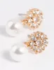 Gold Cubic Zirconia Flower & Pearl Drop Earrings sold by lovisa