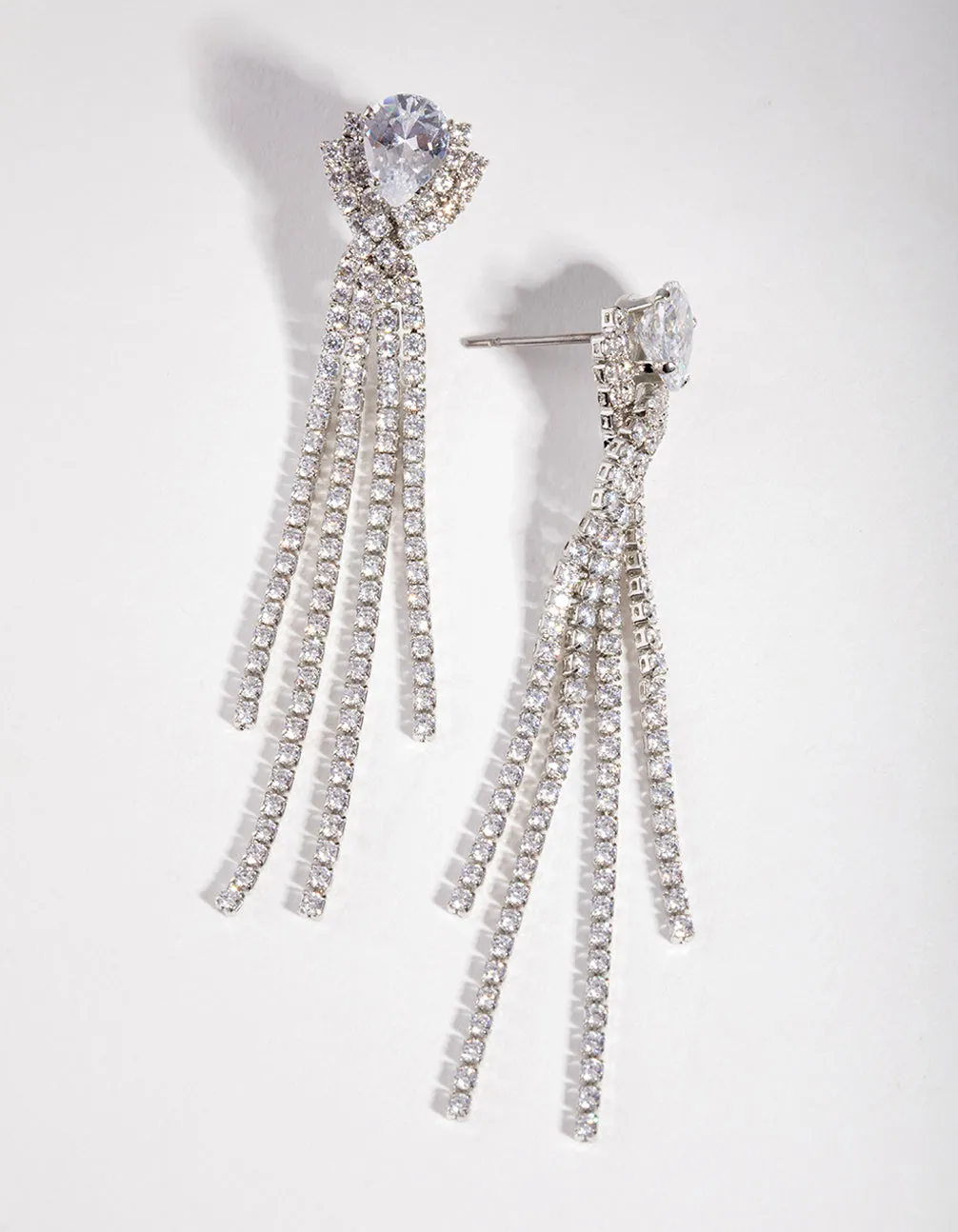 Rhodium Cubic Zirconia Cupchain Fringe Drop Earrings sold by lovisa