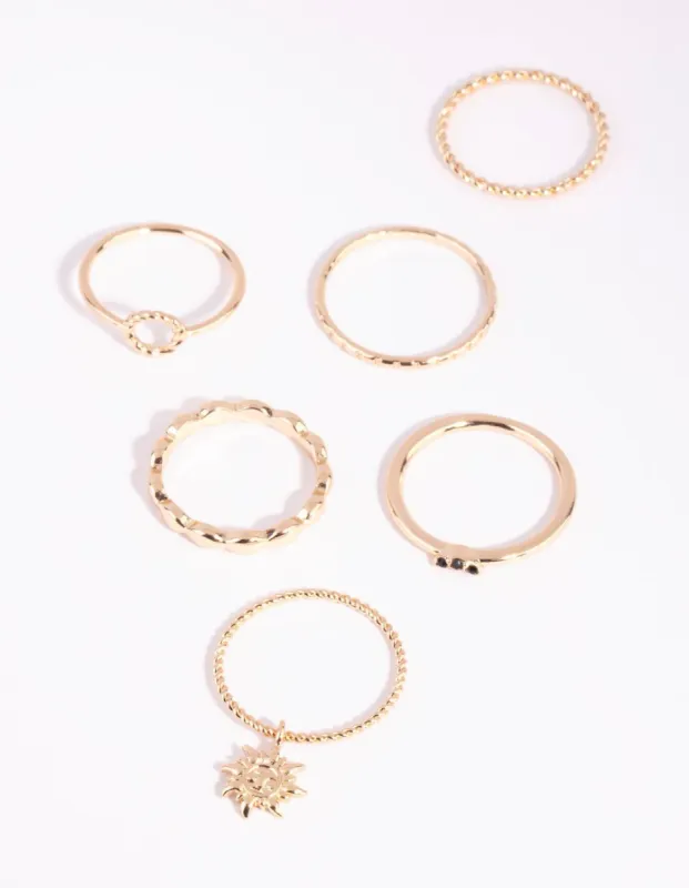 Gold Sun Charm Ring Pack sold by lovisa