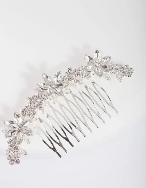 Silver Diamante Floral Comb sold by lovisa