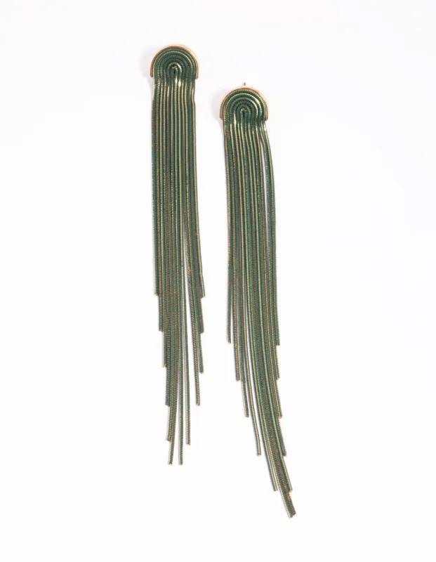 Green Diamante Waterfall Earrings sold by lovisa