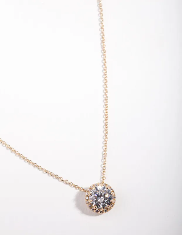 Gold Plated Sterling Silver 6mm Cubic Zirconia Halo Necklace sold by lovisa