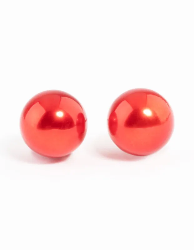 Red Metalic Ball Stud Earrings sold by lovisa
