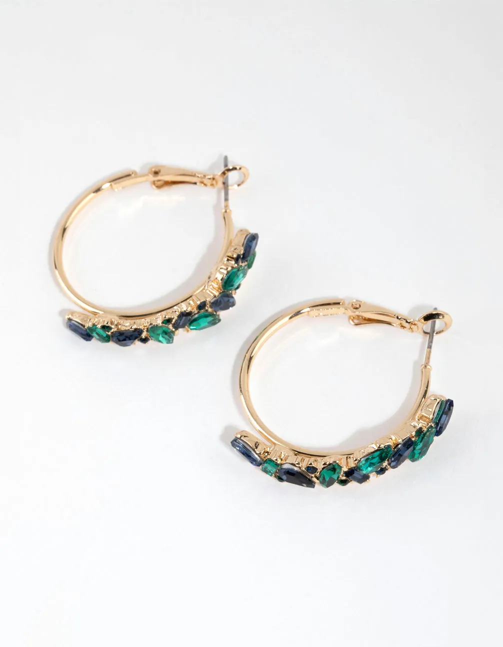 Blue & Green Cluster Diamante Hoop Earrings sold by lovisa