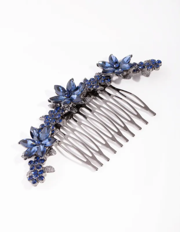 Gunmetal Simple Diamante Flower Comb sold by lovisa