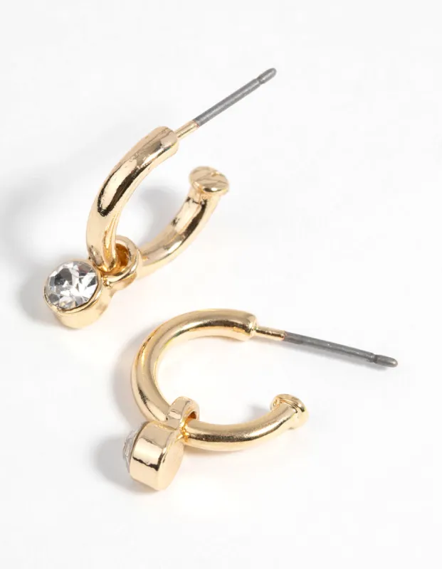 Gold Diamante Huggie Hoop Earrings sold by lovisa
