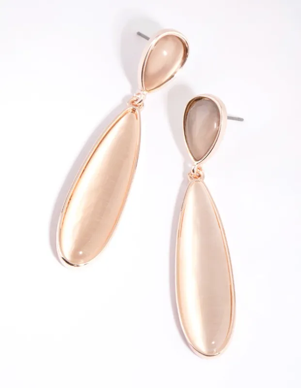 Rose Gold Long Cats Eye Drop Earrings sold by lovisa