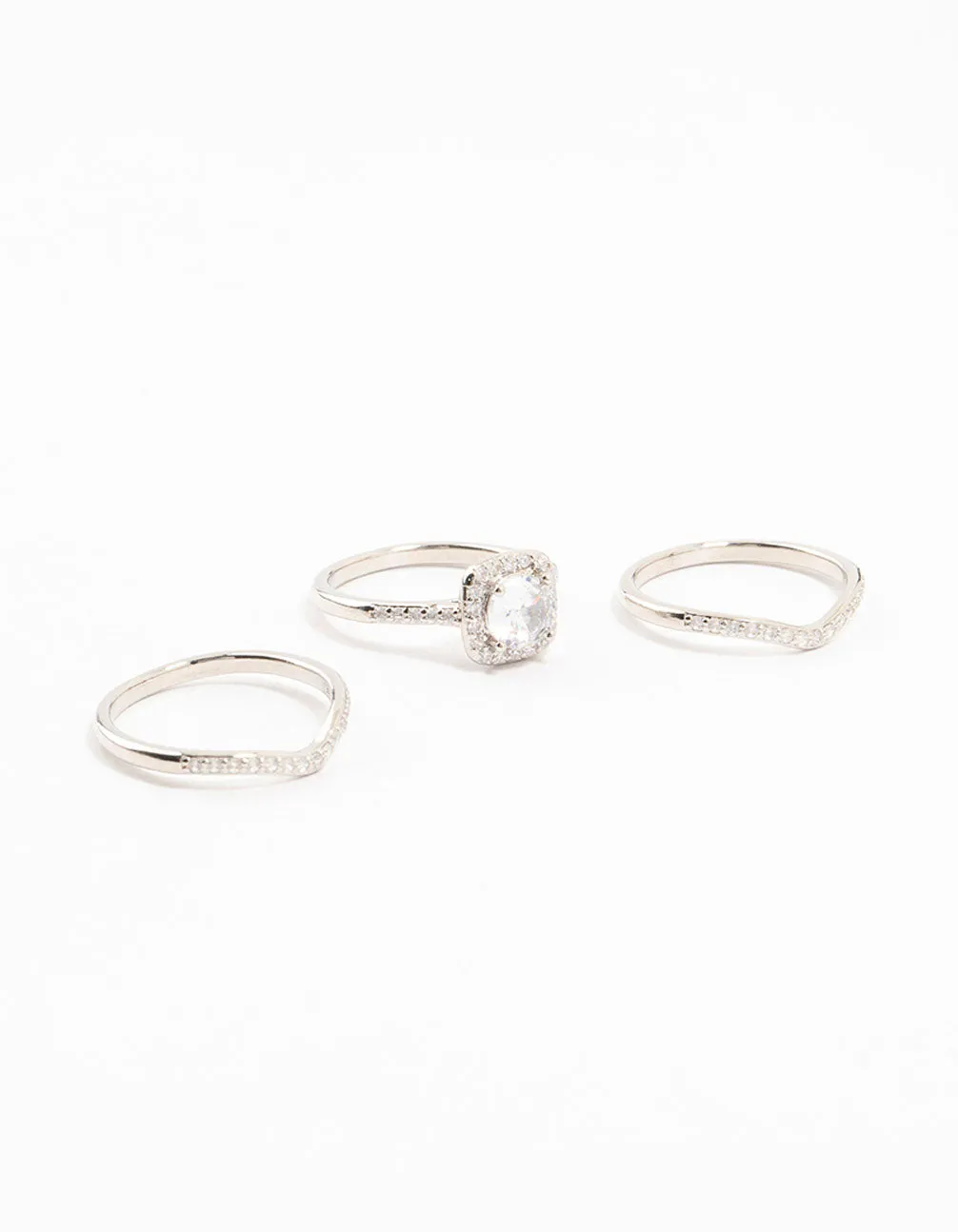 Silver Pointed & Halo Ring Pack sold by lovisa