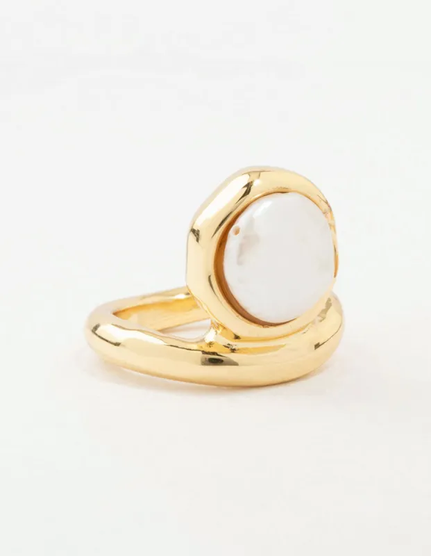 Gold Organic Pearl Band Ring sold by lovisa