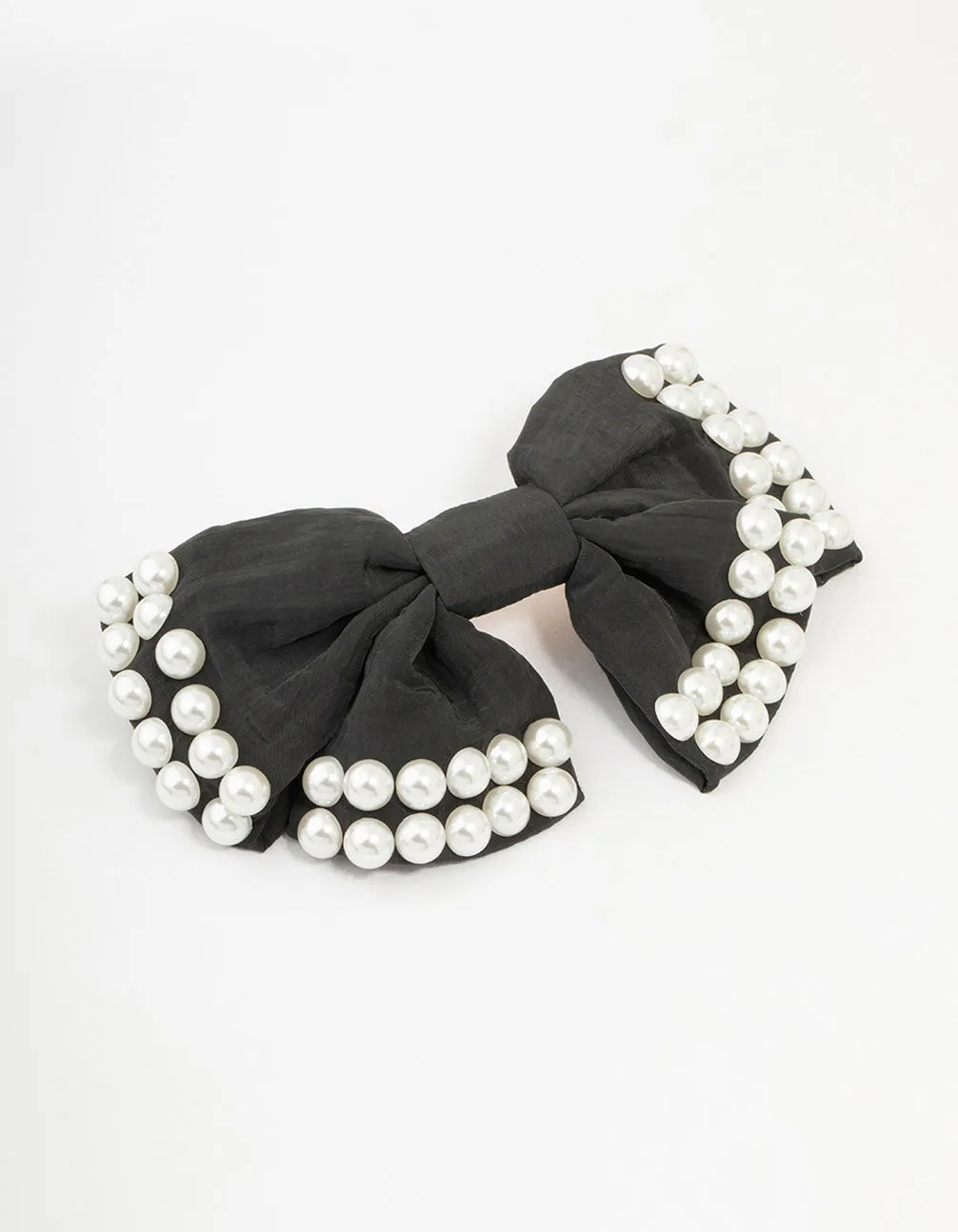 Black & White Short Pearl Bow Barrette Clip sold by lovisa